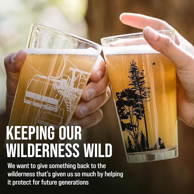 Black Lantern Double Exposure Mountain Bike Pint Glasses – Set of 2 16oz Beer Glasses for MTB Riders & Outdoor Adventure Lovers