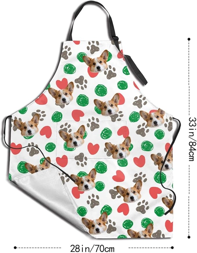 Custom Face Apron for Men Women, Personalized Photo Apron with Pockets, Customized Kitchen Aprons