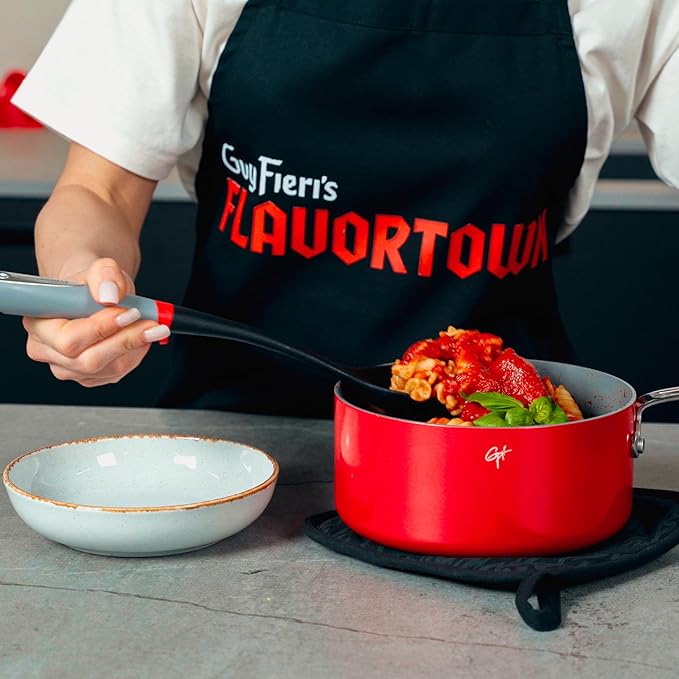 Guy Fieri's Flavortown 15-Piece Ceramic Cookware Set, Nonstick Pots and Pans for Cooking, Easy-Clean Kitchen Cookware, Made without PFAS PTFE PFOA, Induction Compatible, Oven & Dishwasher Safe, Red