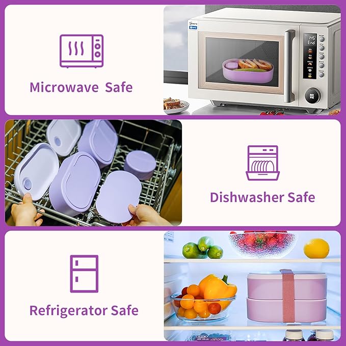 Bento Lunch Box Set -2 Stackable Adult And Women's Lunch Boxes - Including Lunch Bag, Leak Proof And Bisphenol Free A - Built-In Cutlery Set - Dishwasher Safe (Purple)