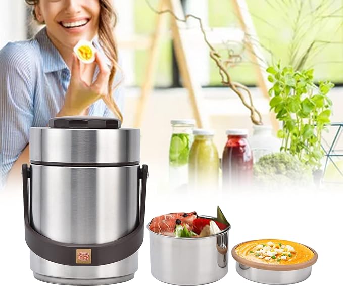 Stackable Food Containers, 1500 ml Stainless Steel Wide Mouth Lunch Box, Reusable Vacuum Insulated Food Jar for Adult (20cm/7.9in * 14cm/5.5in)