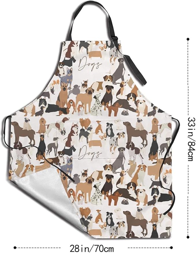 Cat and Dogs Animals Adjustable Bib Neck Chef Aprons, Kitchen Bbq Waterproof Apron with 2 Pockets For Mom Dad