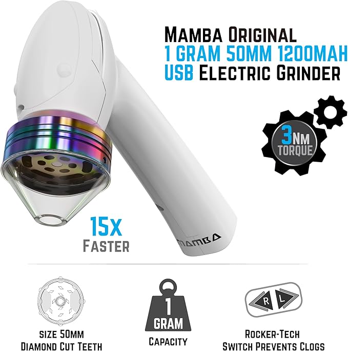 Mamba Original 1g Smoky USB Electric Herb Grinder. Small Portable Metal Herbal Machine & Spice Mill for the Kitchen