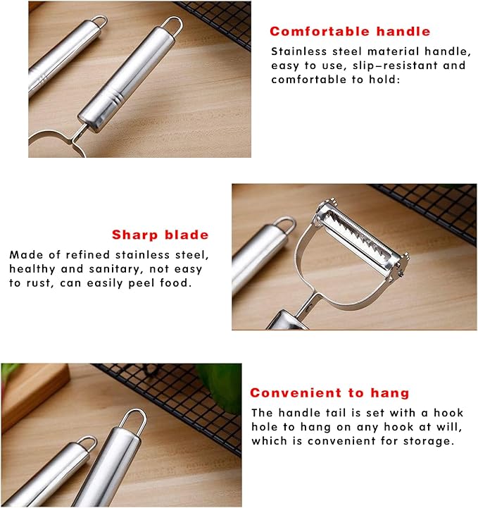 3-Piece Kitchen Peeler & Prep Set: Y Peeler, Straight Peeler & Poultry/Fish Tool with Non-Slip Comfort Handles for Peeling, Grating, De-Boning, De-Feathering Fruits, Vegetables, Potato, Chicken