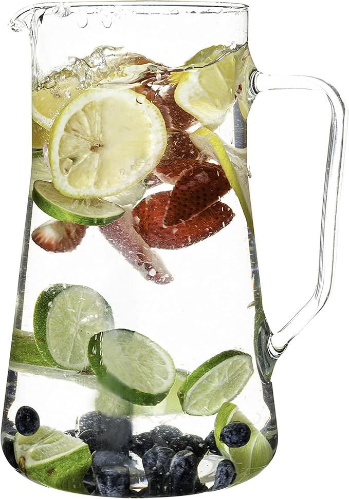Simax Large Glass Pitcher With Spout, 2.5 Quart (80 Ounce) Borosilicate Glass Iced Tea Pitchers with Handle, Angled Cylinder Design, Glass Water Pitcher,
