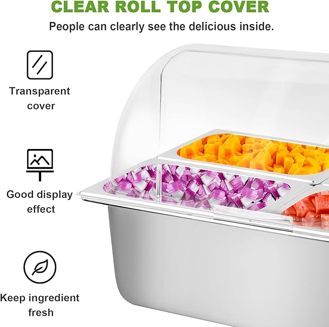 Cold Food Buffet Server 4 Pans×2.7QT with Ice Packs for Salad Pizza Sauce Colded Serving Trays Condiments Containers for Parties Buffet