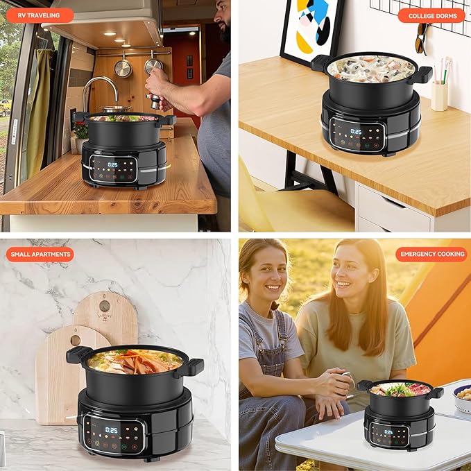 5QT Air Fryer & Multi-Cooker Combo - 12-in-1 Electric Hot Pot, Rice Cooker, Steamer with Removable Air Fry Basket & Soup Pot, 1800W, Dishwasher Safe