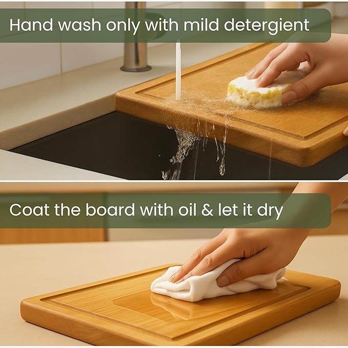 3-Piece Wooden Cutting Board Set with Juice Grooves, Acacia Wood Chopping Boards for Kitchen Prep and Charcuterie Serving, Eco Friendly Multi Size Cutting Boards with Built-in Handles (Natural)