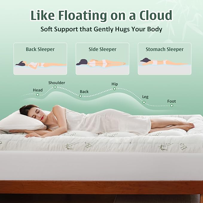 DOWNCOOL 3 Inch Memory Foam Mattress Topper Full – Cooling Pillow Top Mattress Topper for Back Pain Relief, with Bamboo Viscose Air Layer, 1700 GSM Fill, Deep Pocket Fits 8–21 Inch