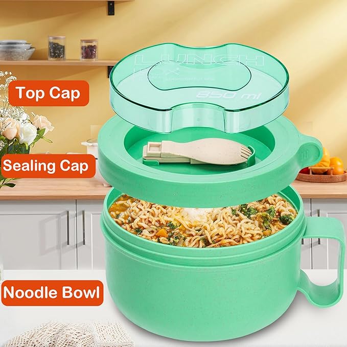 Microwave Ramen Bowl with Lid and Handle for Dorm Essentials,Microwave Soup Mugs Set of 2 for Soup and Instant Noodles,Oatmeal, Gumbo, Salad, BPA Free (Green Green)