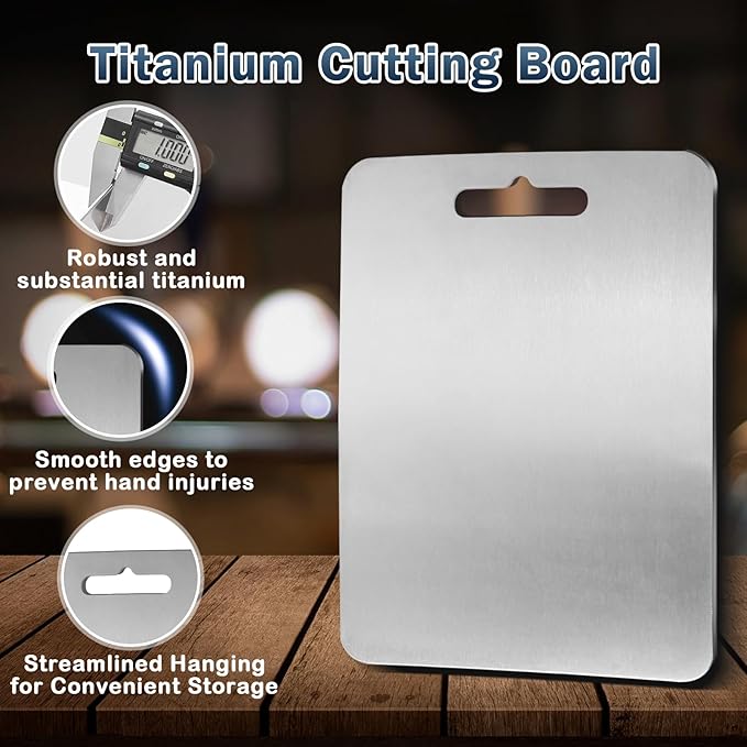 Titanium Cutting Board, Pure Ttitanium Cutting Boards for Kitchen, Double-sided Use, Suitable for Cutting Meat, Vegetables and Fruits (11.8"L x 7.8"W)