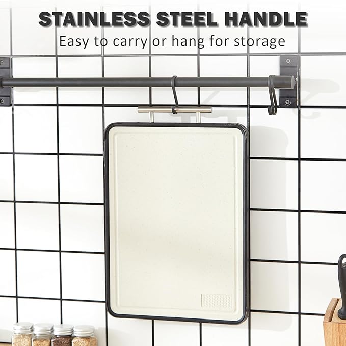 AceFly Stainless Steel Cutting Board, Dishwasher Safe Double Sided 316 Stainless Steel & Wheat Straw Cutting Board for Meat, Scratch Resistant & Non Toxic Chopping Board,Large Size 16" X 11"