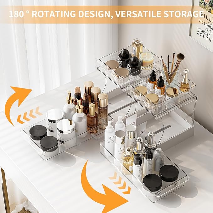 Pull Out 2 Tier Organizer for Kitchen Bathroom and Cabinet Storage Rotating Pantry Rack Under Sink Organizer Clear and Durable Design 1 Pack
