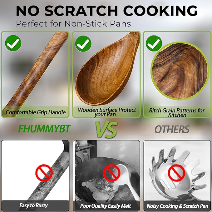 Black Walnut Wood Ladle, 13.58" Extra Long handle | Large Wooden Ladle for Soup, Pasta, Stirring, Sauces, Deep Wood Serving Spoon, Nonstick Solid Wood Kitchen Utensil, Cooking Spoon
