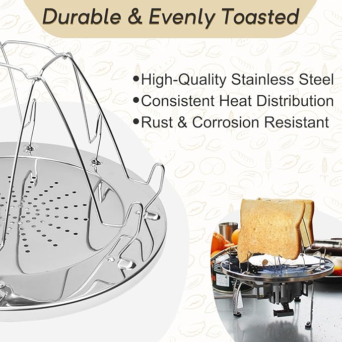 Portable Camping Toasters 4 Slice - Stainless Steel Folding Camp Stove Toaster with Clip Handle - Perfect for Outdoor Hiking, Picnic and RV Trips