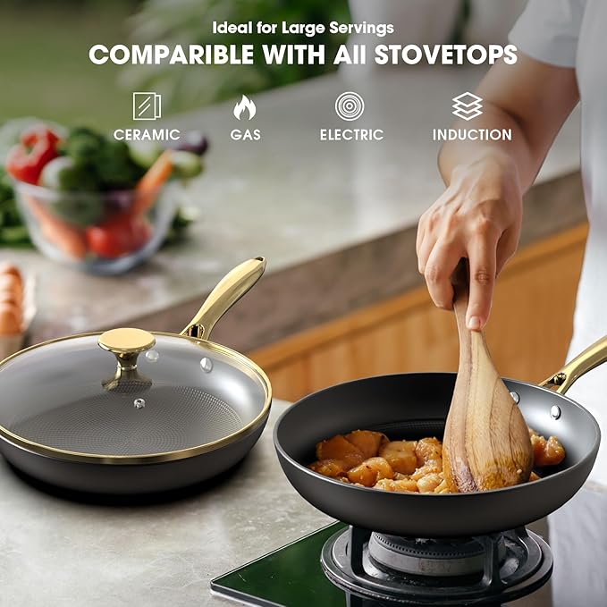 imarku Non Stick Frying Pans, Nonstick Cast Iron Skillets 3 Pcs - 8 Inch, 10 Inch, 12 Inch Frying Pans with Lid, Cast Iron Pan, Professional Nonstick Frying Pan, Chrismas Gifts for Women and Men