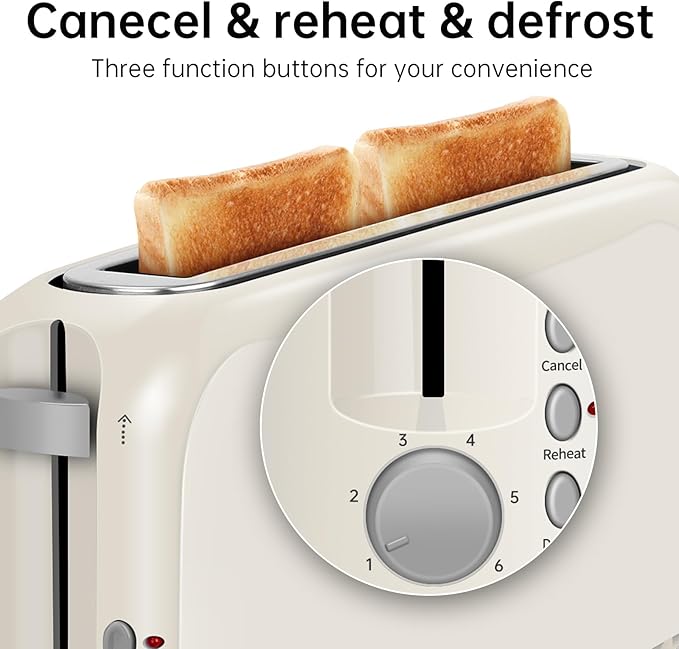 SEEDEEM 2 Slice Slim Toaster, Single 10" Long Slot Toaster Fits Bagels & Artisan Bread, 6 Shade Settings, Cancel/Reheat/Defrost, Removable Crumb Tray, Auto Shut-Off, White