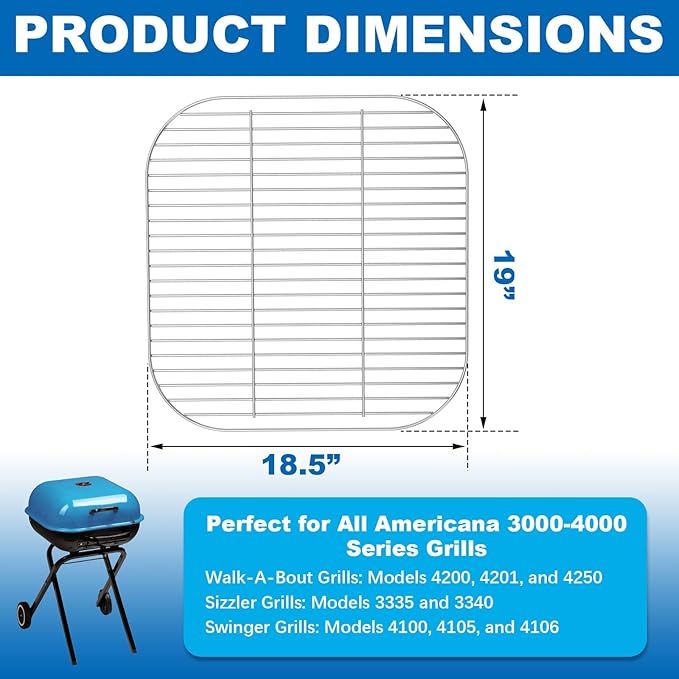 Cooking Grid for Americana 3000-4000 Series Charcoal Grills Walk-A-Bout, Swinger, Sizzler Grill Grates Replacement Parts for Outdoor Grilling,2 Pack