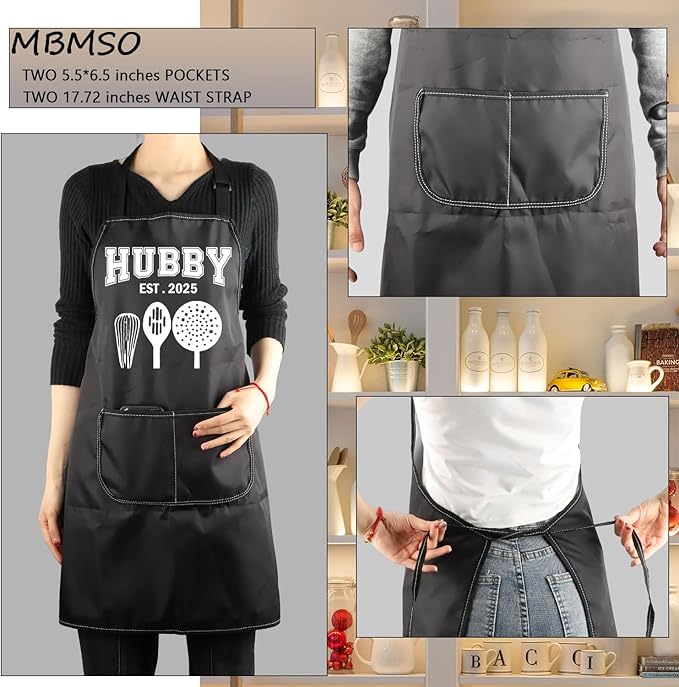 MBMSO Hubby Wifey Cooking Aprons for Couples Apron Sets Hubby and Wifey Est.2025 Wedding Gift for Newlywed His and Hers Apron