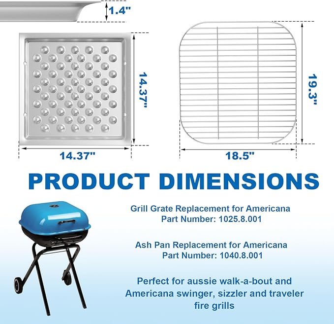 Grill Replacement Parts for Americana Walk-A-Bout, Swinger, Sizzler, and Traveler Charcoal Grills, Cooking Grid and Ash Pan for Americana 1040.8.001,1025.8.001
