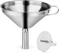 New Star Foodservice Stainless Steel Funnel with Detachable Strainer/Filter, 5", Silver