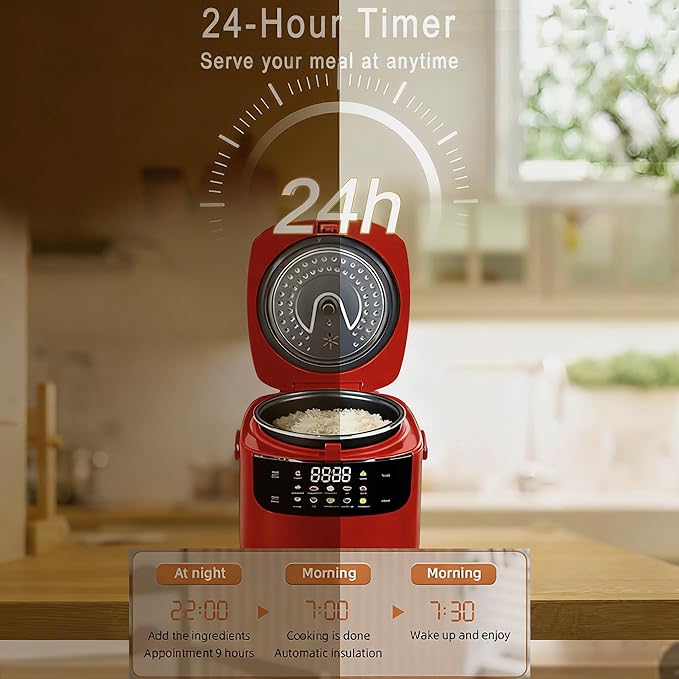 Smart Rice cooker,2L Mini Protable Rice Cooker,5 Cups Cooked/3 Cups Uncooked, 400W Non-Stick Rice Maker, 24 hours Timer Delay, 10 Functions, Fast Cooker