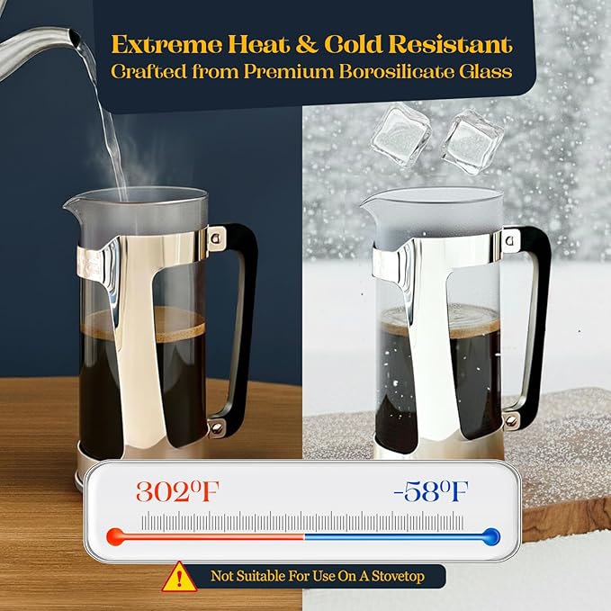 ESPRO P5 French Press Coffee Maker – Patented Double Micro-Filter for Grit Free Brew, Heat-Resistant Thicker Borosilicate Glass Coffee Press – 18 oz