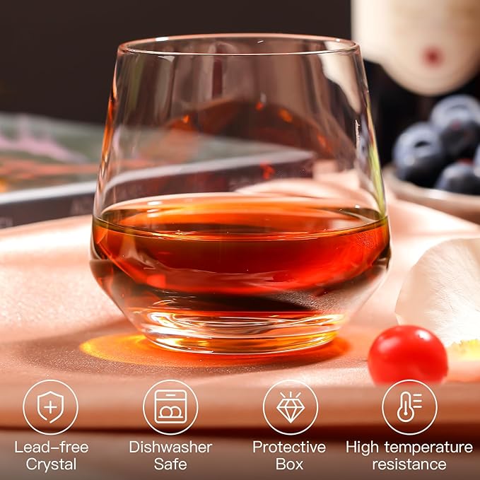 Stemless Wine Glasses Set of 6,13oz Hand Blown Water Glasses,Red Wine Glasses for Beer,Juice,Mojito,Iced Tea,Kitchen,Bar Cocktail