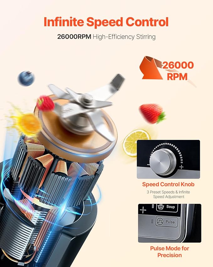 VEVOR Professional Blender for Smoothies, 118 oz 1400W, with Powerful Motor, Multi-Functional Food Processing Blender with Noise Cover for Smoothie/Milkshake/Juice, Fits for Kitchen