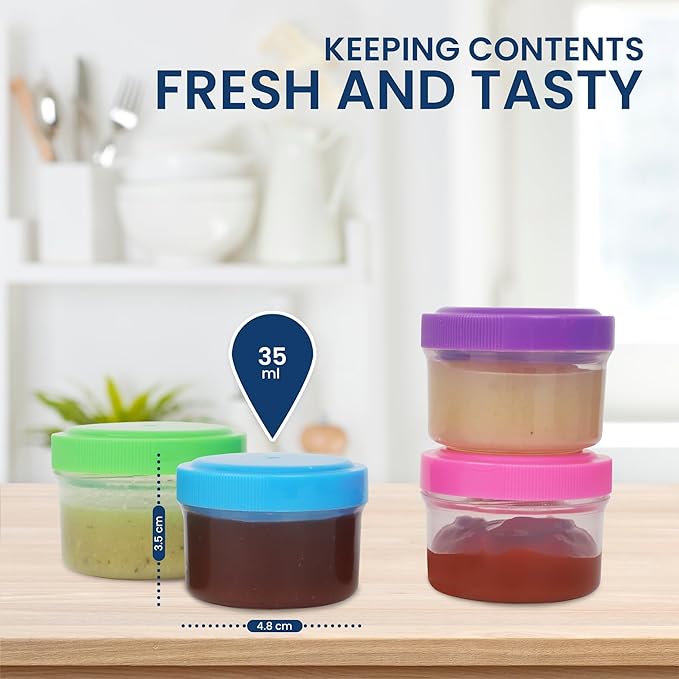 MosJos Condiment Containers with Screw Lids (4-Piece) - Reusable Leakproof Salad Dressing Containers to go - Small Mini Food Storage Cups for Lunch, Dishwasher Friendly, 1.4-Ounce