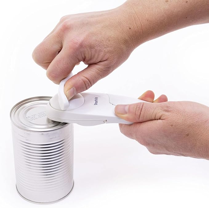 Starfrit Little Beaver Can Opener - Safe - Holds and Leaves No Sharp Edges on Lid - Comfort Grip - 3 year warranty - White
