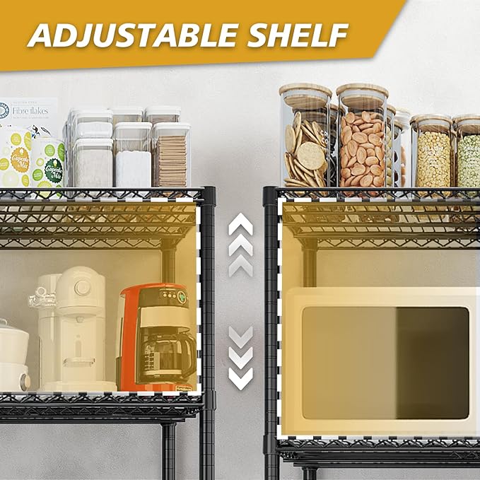 Karl home Heavy Duty 4-Tier Storage Shelving with 4" Wheels, Adjustable NSF Metal Shelves Wire Storage Rack for Garage Kitchen Basement,2500LBS Capacity 75.59" H X 55.12" W X 23.62" D,Black