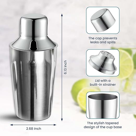 OCS Parts 3-Piece Stainless Steel Cocktail Shaker | 8-Ounce | Makes Perfect Mixed Drinks, Cocktails, and Coffees
