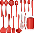 Kitchen Cooking Utensils Set with Holder, Homikit 15-Piece Silicone Spatula Set for Nonstick Cookware, 446°F Heat Resistant Spoon Turner Tong Whisk Brush for Cooking and Baking-Red