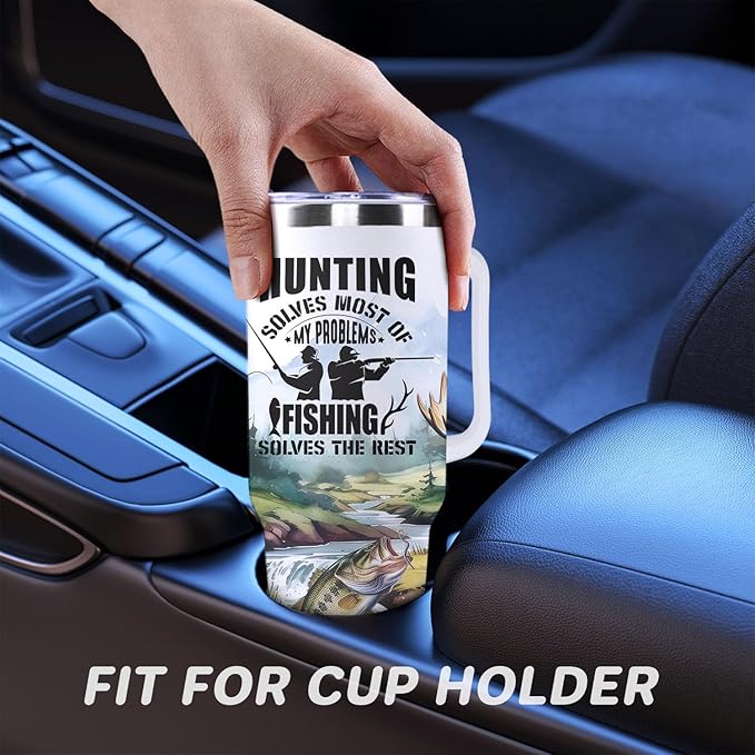 Fishing Gifts For Men 40oz Travel Tumbler for Fishing Lover Fathers Day Fishings Gift For Dad Grandpa Husband as Christmas Birthday Presents Fishings Lover Cup With Handle