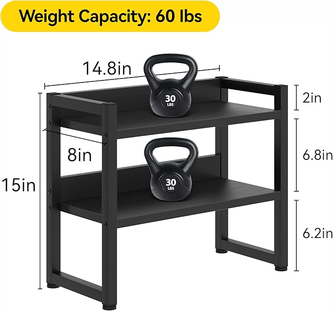 Kitchen Countertop Shelf Organizer, 3 Tier Large Kitchen Storage Spice Rack Cabinet Organizer with Metal Leg for Countertop Pantry, Coffee Bar Organizer, Bathroom Countertop Organizer, Black