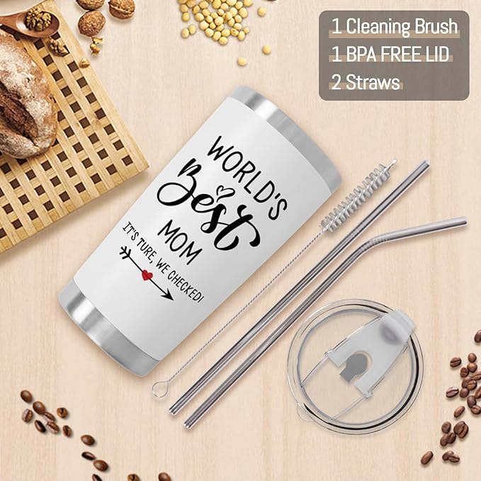 Mothers Day Gifts for Mom Women from Son, Daughter, World's Best Mom Gift for her Ideas Thank You Present - 20 OZ Travel Coffee Tumbler