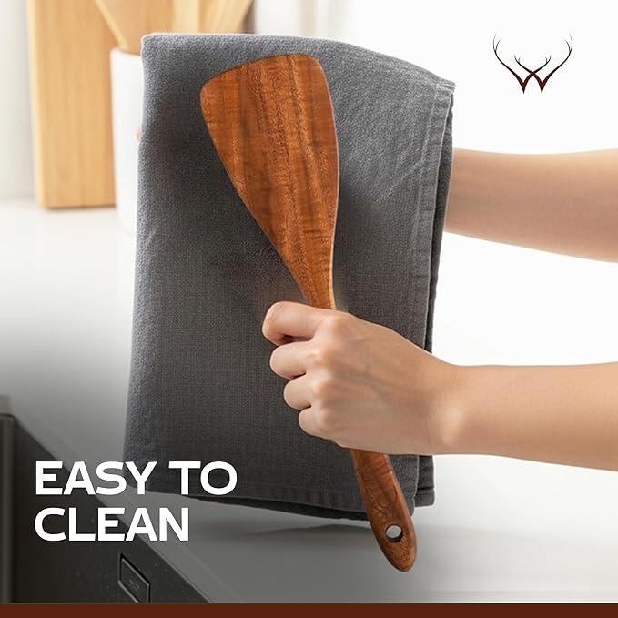 Wooden Spatula, Pancake Spatula, Teak wood spatulas Long Handle Flat Frying Turner Egg spatula for flipping, wooden spoons for cooking, Kitchen Utensil set, Non-Stick Cooking Utensils for kitchen use