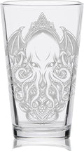CTHULHU Engraved Beer Pint Glass | Wings & Fire Design | Lovecraftian Monster Gift & Decor!