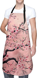 Pretty Cherry Blossom Apron, Kitchen Cooking Baking Adjustable Polyester Pink Blooming Floral Aprons for Women, with 2 Pockets, 28×33in, Ideal Gifts for Wife, for Chef Gardening Grilling