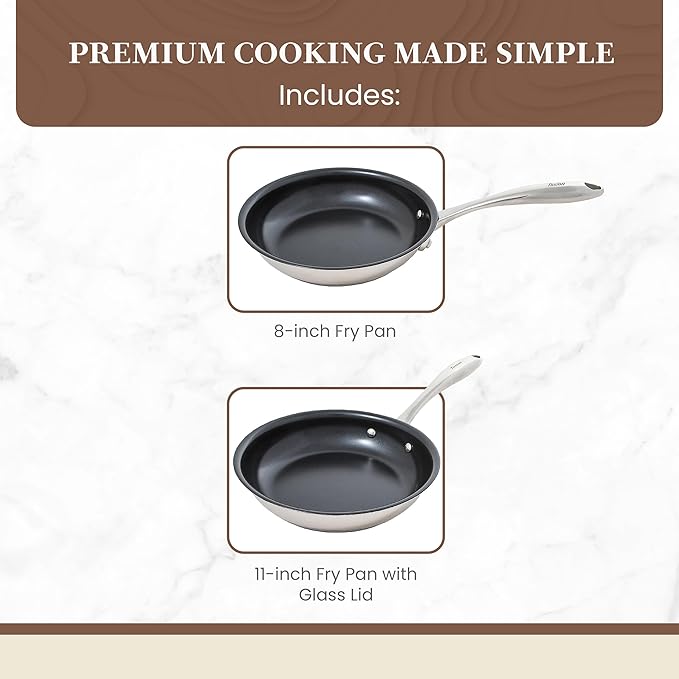 Non Stick Frying Pans Tuxton Concentrix 2pc Stainless Steel Pan Set - Stove & Oven Compatible 8 & 11in Ceramic Frying Pan with Riveted Handles Cobalt Blue