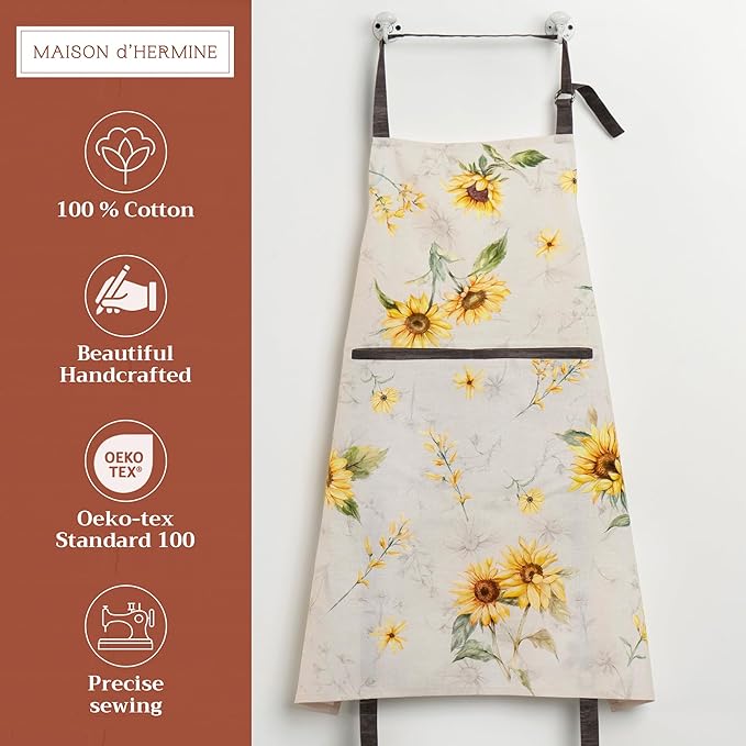 Maison d' Hermine 100% Cotton Apron for women with Pocket Kitchen Chef Apron for Men Cooking Gardening Server Waitress