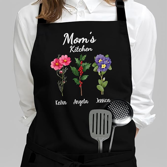 Personalized Apron for Women, Custom Mom Gifts, Grandma Gifts, Mothers Day Gifts for Women, Birthday Gifts For Mama, Birth Mont Flower Nana's Garden Gifts for Gigi, Mommy, Mimi