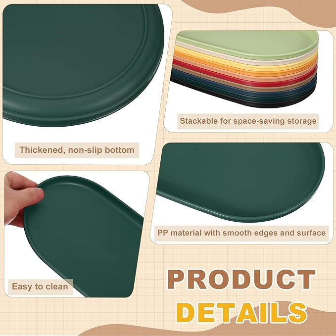 uxcell 2Pcs Fast Food Serving Trays, 12x6.6 Oval Reusable Restaurant Serving Trays for Kitchen Restaurant Coffee Fruit Burger Lunch Dessert, Dark Green