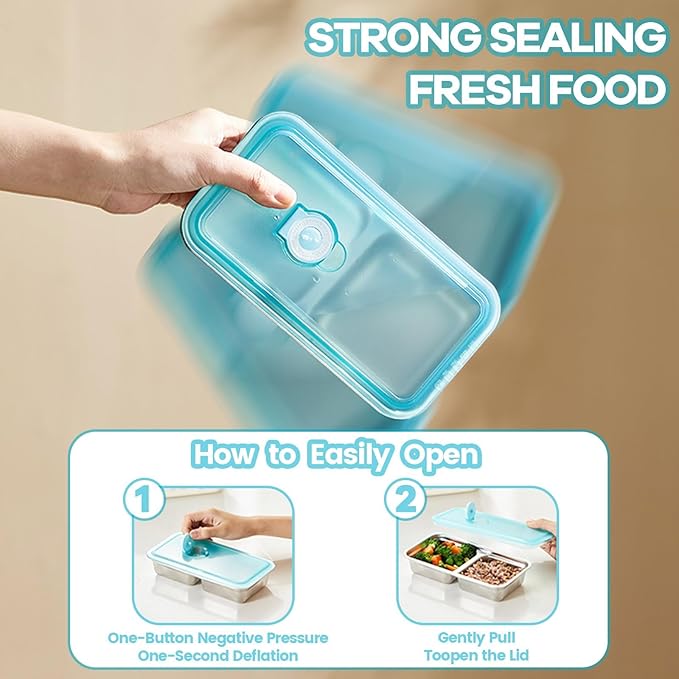 4 Pack Stainless Steel Snack Containers with Lids, 2-Compartment Reusable Food Storage Meal Prep Containers for Kids & Adults Lunch Boxes, School, Office, Travel, Camping
