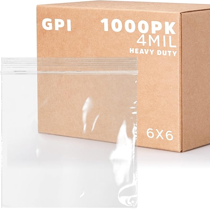 6" x 6" Heavy-Duty Zip Bags - 100 Count - Clear Plastic Reclosable Zipper Baggies, 4 Mil Thick Freezer Storage Poly Bags with Resealable Zip Top Lock for Packaging Food, Tools & Sharp Objects.
