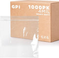6" x 6" Heavy-Duty Zip Bags - 200 Count - Clear Plastic Reclosable Zipper Baggies, 4 Mil Thick Freezer Storage Poly Bags with Resealable Zip Top Lock for Packaging Food, Tools & Sharp Objects.