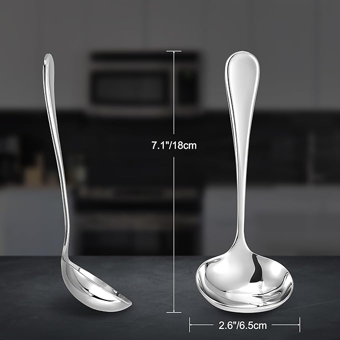 KEAWELL Premium 7.1" Verona Gravy Ladle, 18/10 Stainless Steel, Heavy-Duty with Deep Bowl, High-Polished Finish, Ergonomic Handle for Smooth Pouring, Dishwasher Safe (2, 7.1" Gravy Ladle)