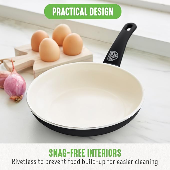GreenLife Soft Grip 8” Frypan Skillet and Spatula Breakfast Cookware Set, PFAS-Free Ceramic Nonstick, Silicon Spatula with Bamboo Handle, Egg Omelette Bacon, Dishwasher Safe, Stay-Cool Handles, Black