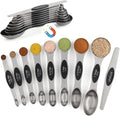 Measuring Spoon Set of 9 Magnetic Measuring Spoons Dual Sided Stainless Steel Measuring Spoons Stackable Nesting Tablespoon Teaspoon, Fits in Spice Jars, for Dry or Liquid Ingredients